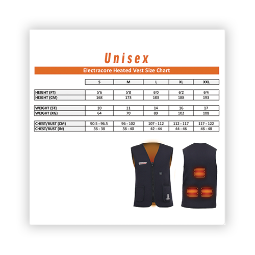 Heated Vest Size Chart