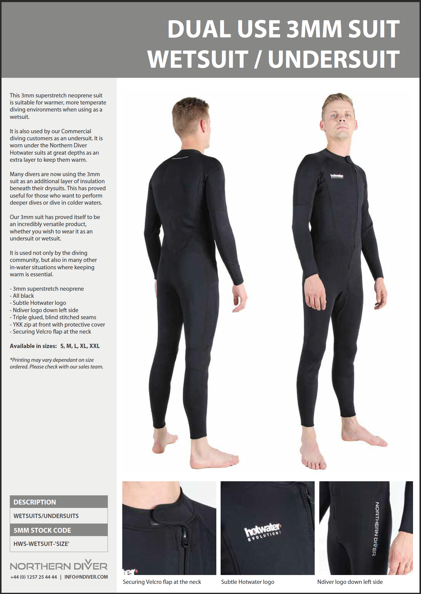 Hotwater Suit Data Sheet