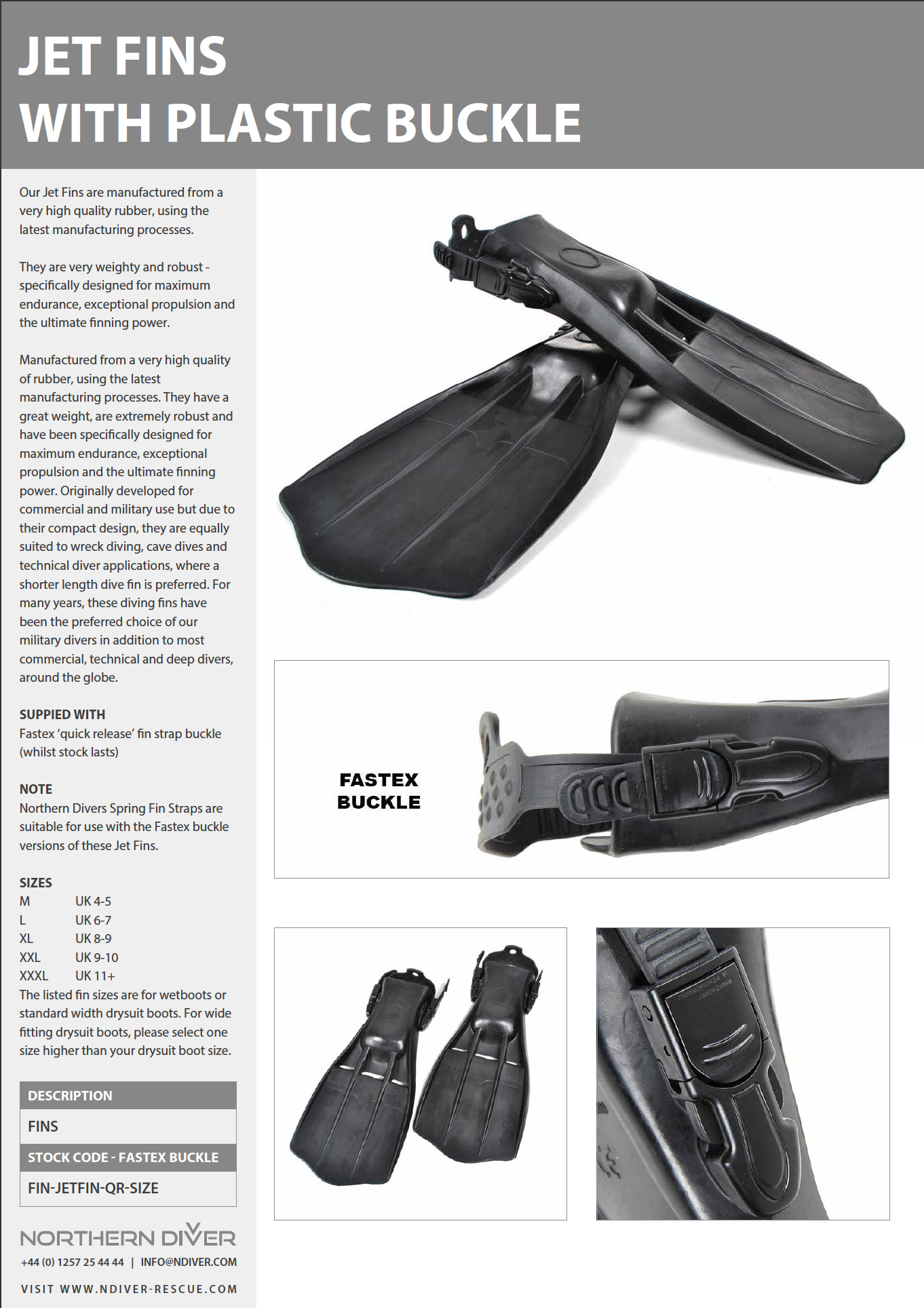 Jet Fins W/Plastic Buckle Data Sheet